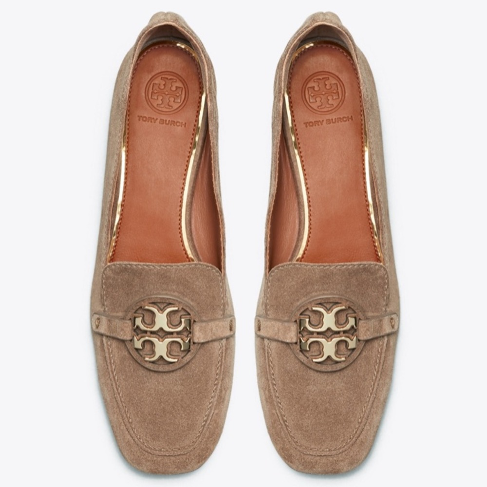 Tory Burch Miller Metal Logo Suede Loafers